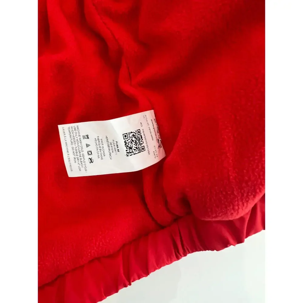 $64 Puma Youth Winter Puffy Jacket Size 5 Kids Red Hooded Full Zip